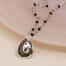 Silver Plated & Grey Bead Necklace with Smoky Drop by Peace of Mind